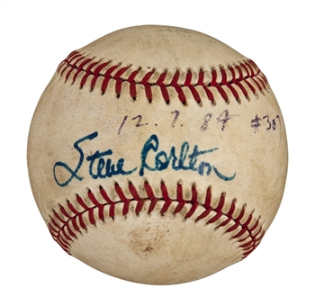 1984 Steve Carlton Game Used, Signed and Inscribed Baseball From His 307th Career Victory (JSA)